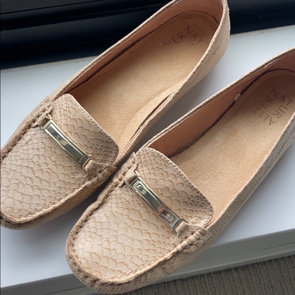 Tan “snakeskin” loafers by Naturalizer